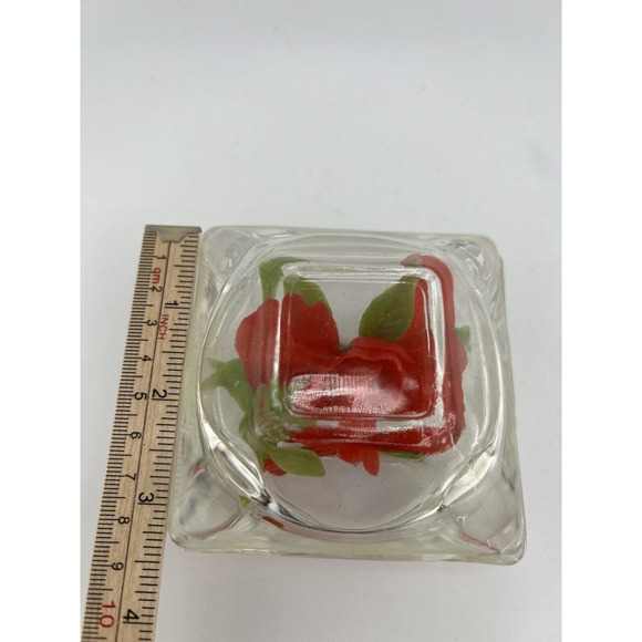 Vintage Decorative‎ Clear Red Rose Tabletop Square Paperweight - Picture 7 of 9